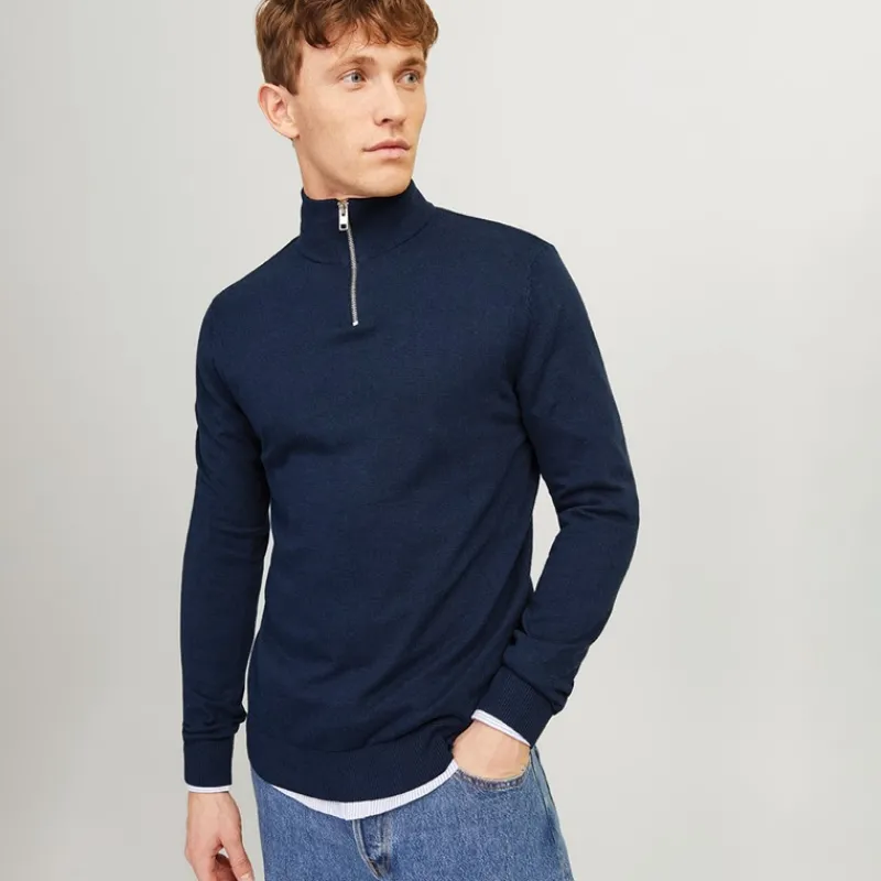 Hot JACK & JONES Herre Emil Strik 1/2 Zip Jumper Navy Marineblå