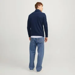 Hot JACK & JONES Herre Emil Strik 1/​2 Zip Jumper Navy Marineblå