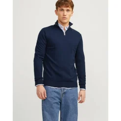 Hot JACK & JONES Herre Emil Strik 1/2 Zip Jumper Navy Marineblå