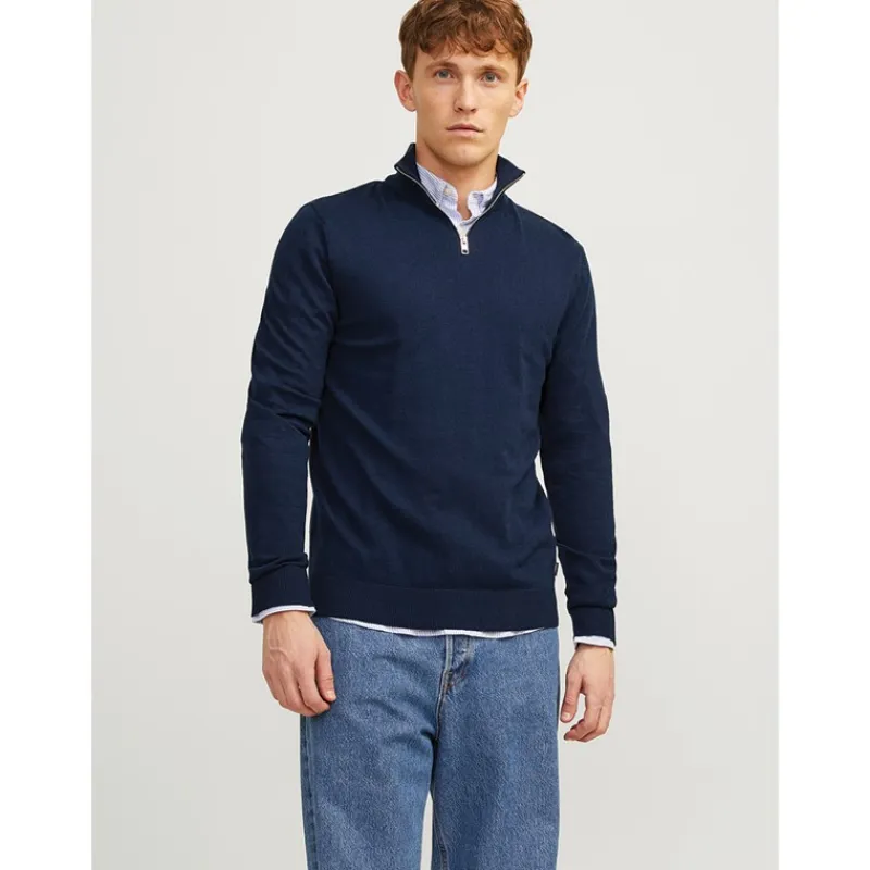 Hot JACK & JONES Herre Emil Strik 1/2 Zip Jumper Navy Marineblå