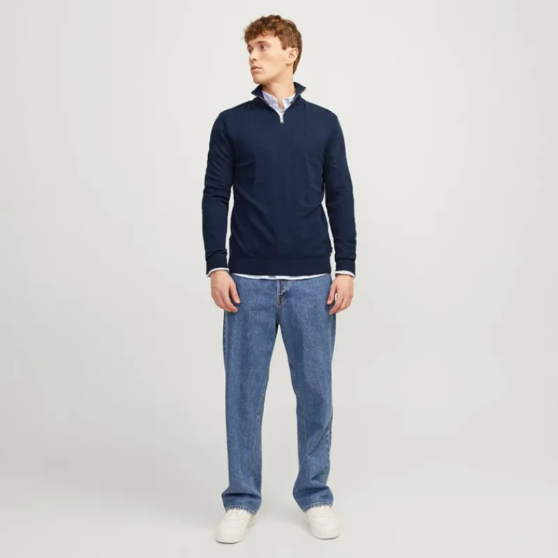 Hot JACK & JONES Herre Emil Strik 1/2 Zip Jumper Navy Marineblå