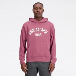 Online New Balance Herre Essentials Varsity Fleece Hættetrøje Vasket Burgundy Bordeaux