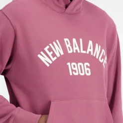Online New Balance Herre Essentials Varsity Fleece Hættetrøje Vasket Burgundy Bordeaux
