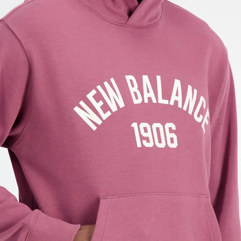 Online New Balance Herre Essentials Varsity Fleece Hættetrøje Vasket Burgundy Bordeaux