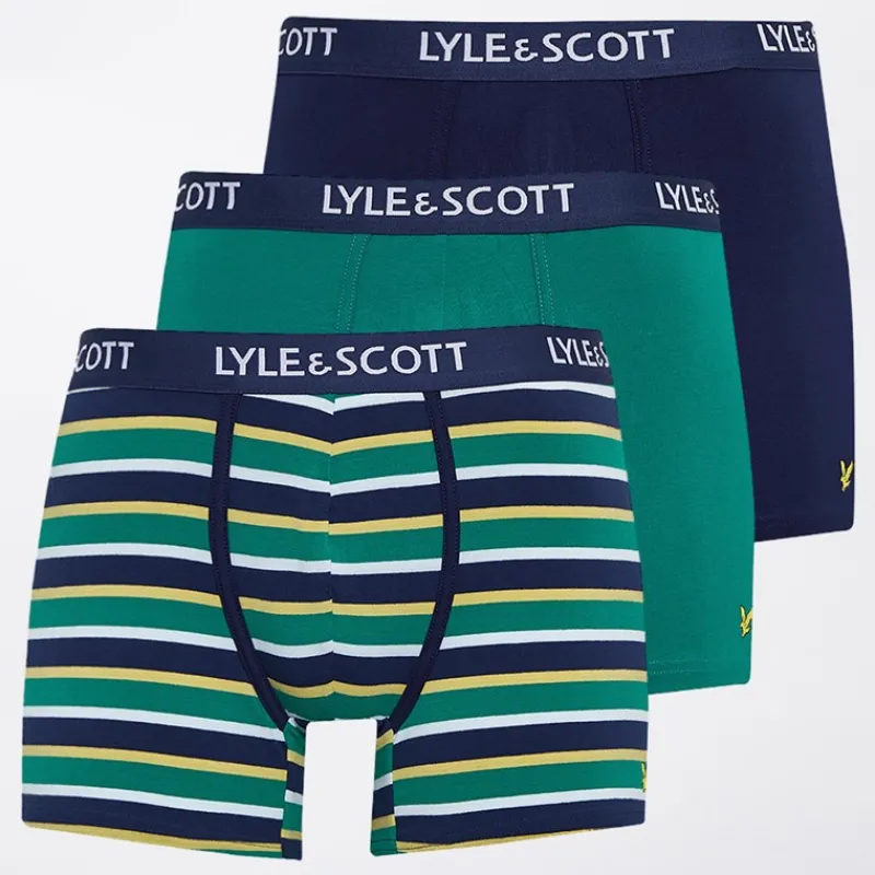 Outlet Lyle And Scott Vintage Herre Ethan Tre Pak Trunks Mørkeblå/Blandet Stribe/Kadmium Grøn