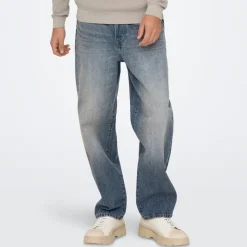 Outlet ONLY & SONS Herre Fade Løse Jeans Special Blue Grey Denim Mellemblå