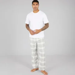 Discount French Connection Herre FC flannel bukser Scot Light Grey Melange/Off White