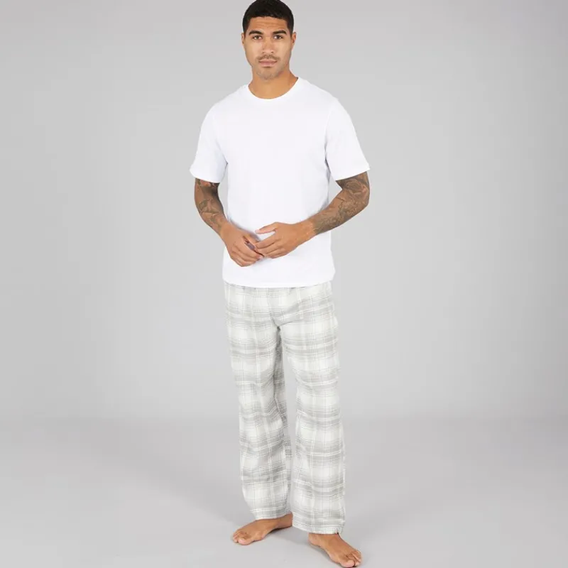 Discount French Connection Herre FC flannel bukser Scot Light Grey Melange/Off White