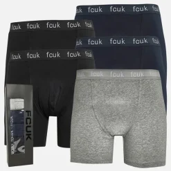 Discount French Connection Herre Fem Pakke FCUK Lang Boxer Underbukser FCUK 80 Sort / Marine / Lys Grå Melange / Sort / Marine