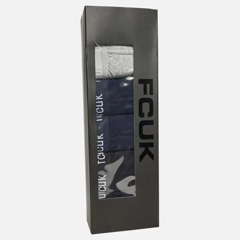 Discount French Connection Herre Fem Pakke FCUK Lang Boxer Underbukser FCUK 80 Sort / Marine / Lys Grå Melange / Sort / Marine