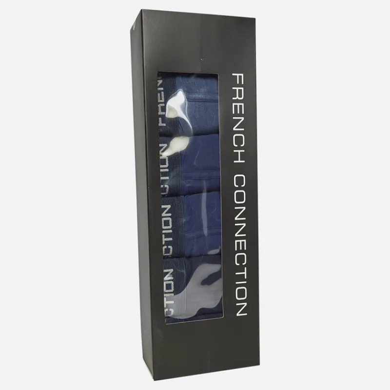 Discount French Connection Herre Five Pack FC Lange Boxer Trunks FC80 Marine/Fransk Blå/Mid Blue Melange/Marine/Fransk Blå