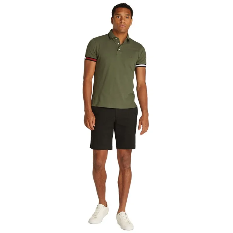 New Tommy Hilfiger Herre Flag Manchet Slim Fit Polo Battle Grøn