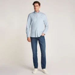 Best Tommy Hilfiger Herre Flex Dobby Langærmet Skjorte Breezy Blå