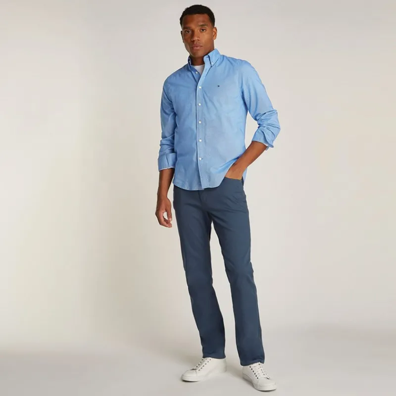 Hot Tommy Hilfiger Herre Flex Poplin Fake Lange Ærme Skjorte Night Sky Port