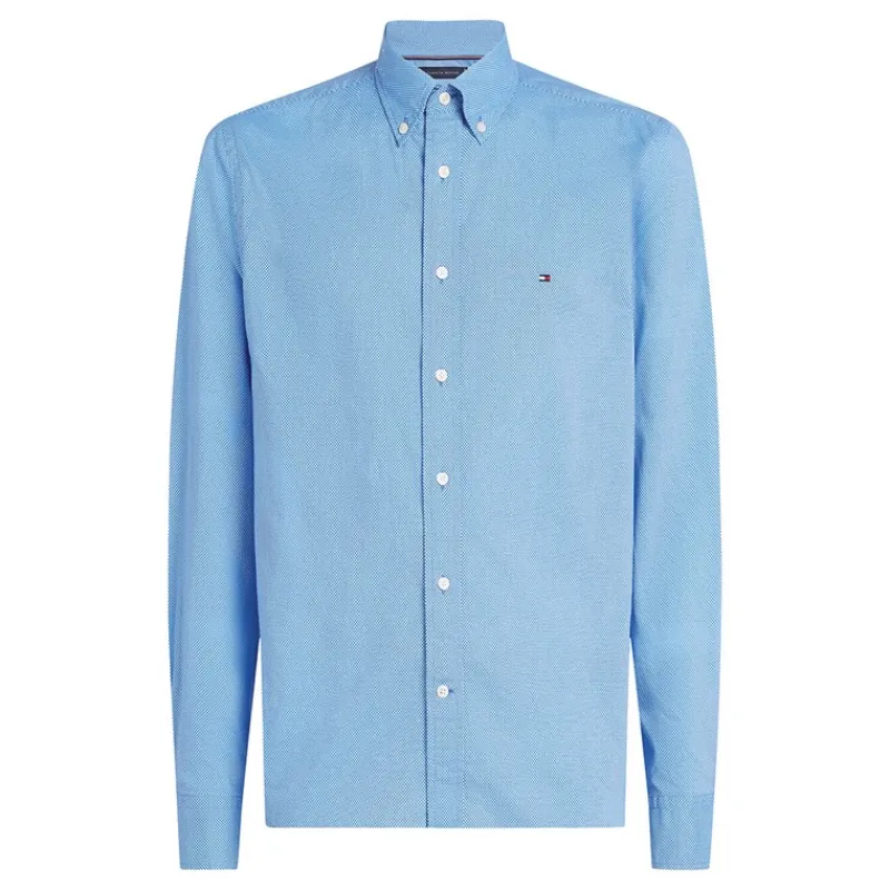 Hot Tommy Hilfiger Herre Flex Poplin Fake Lange Ærme Skjorte Night Sky Port