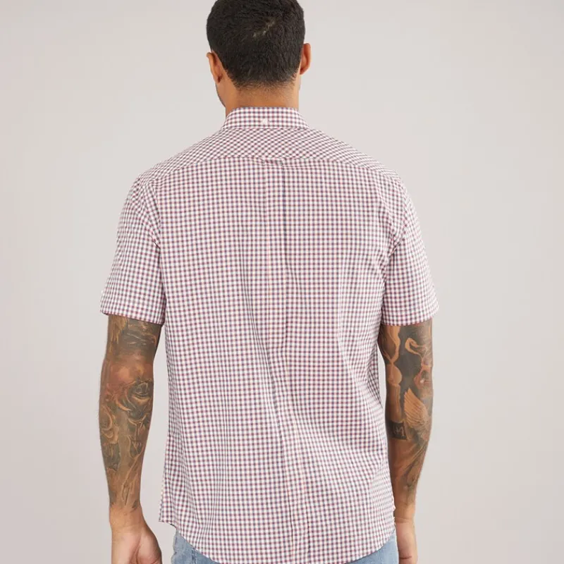 New Ben Sherman Herre Gingham Kortærmet Skjorte Scarlett