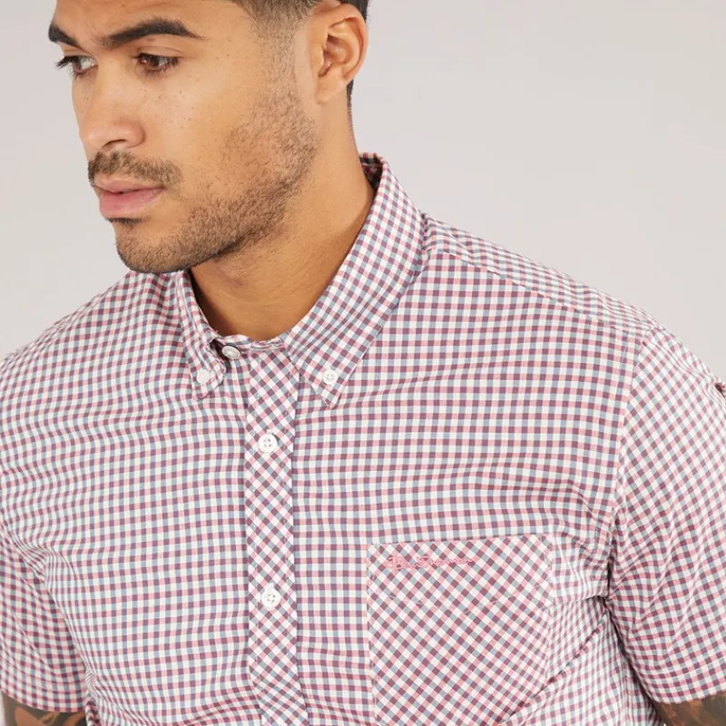 New Ben Sherman Herre Gingham Kortærmet Skjorte Scarlett