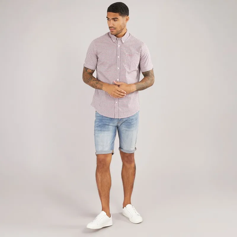 New Ben Sherman Herre Gingham Kortærmet Skjorte Scarlett