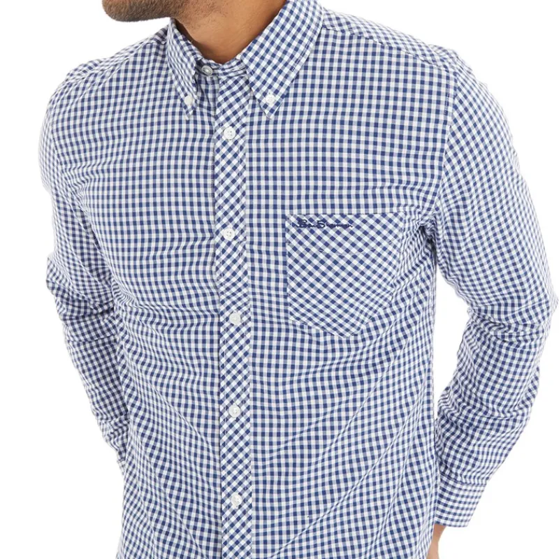 Ben Sherman Herre Gingham Langærmet shirts Blå Ternet Blåternet