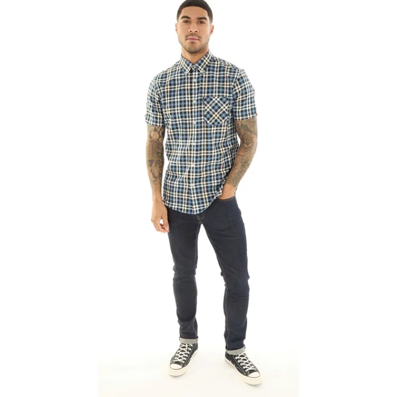 Clearance Ben Sherman Herre Gingham Overcheck Skjorter med korte ærmer kontrolleret