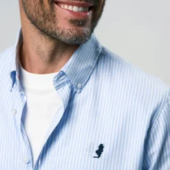 Sale MCS Herre Greg Skjorte Light Blue Stripe Blå