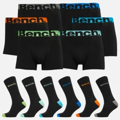 Best Bench Herre Halfdoz 6-pak Boksershorts Og 6-pak Sokker Gaveæske Sort