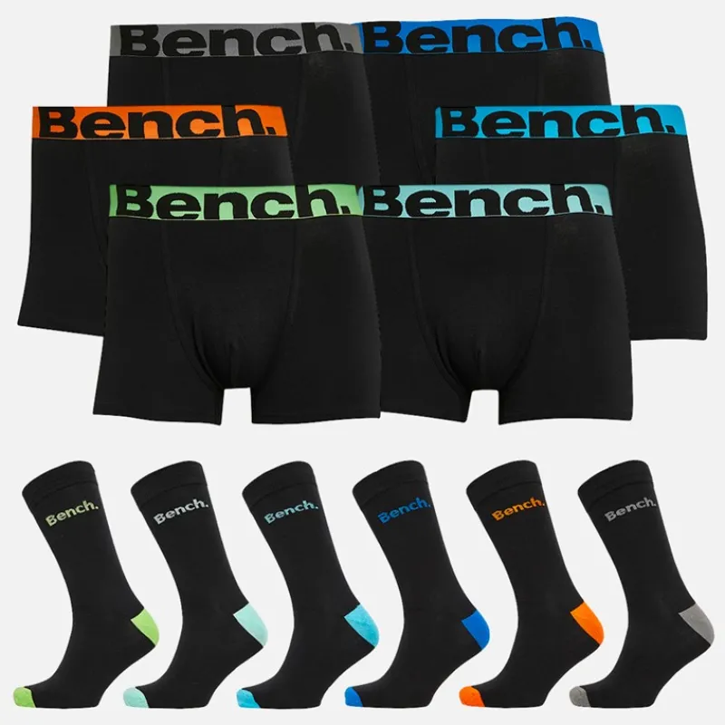 Best Bench Herre Halfdoz 6-pak Boksershorts Og 6-pak Sokker Gaveæske Sort