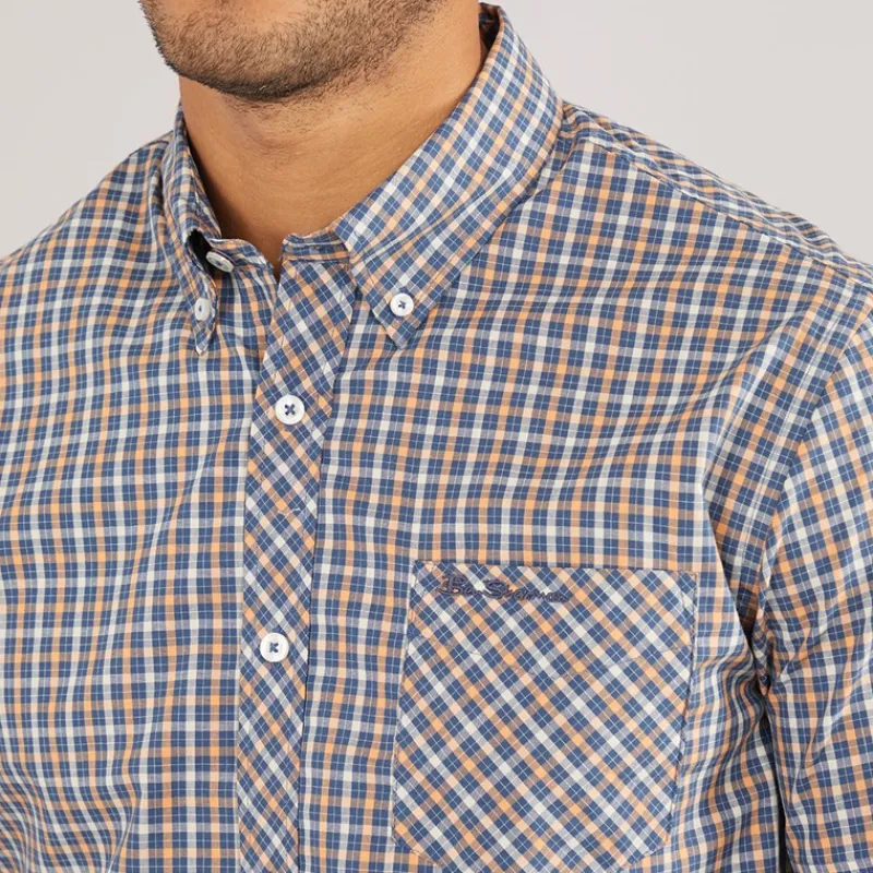 Outlet Ben Sherman Herre House Check Kortærmet Skjorte Denim Blå