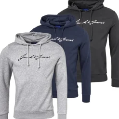 Clearance JACK & JONES Herre Jax 3-pak Sweat Hoodies Tap Sko/​Lysegrå Melange/​Marineblå Blazer