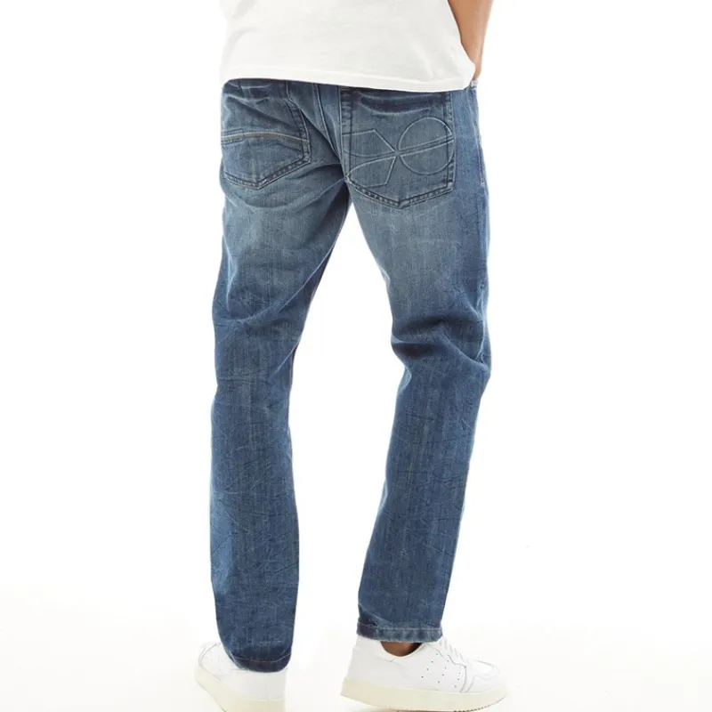 Crosshatch Herre Jeans med nyt præget Techno-look, lige pasform, stenvaskede Blå