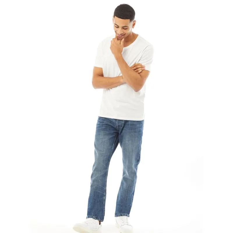Crosshatch Herre Jeans med nyt præget Techno-look, lige pasform, stenvaskede Blå