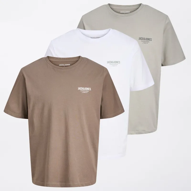 JACK & JONES Herre Jeff Orion 3-pak T-shirts Falcon/Spøgelsesgrå/Hvid