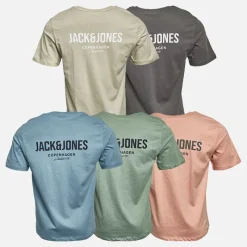 Best JACK & JONES Herre Jeff Orion T-shirts 5-pak Moonbeam/​Castlerock/​Mountain Spring/​Coral Almond/​Iceberg Green