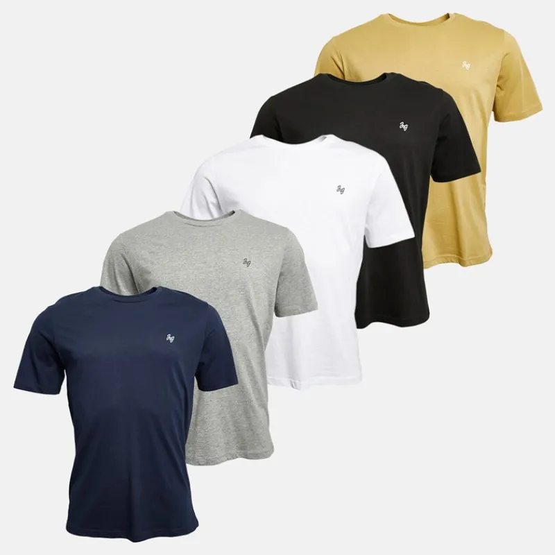 Best JACK & JONES Herre Joseph Fem Pak T-shirts Navy/Hvid/Grå/Khaki/Sort