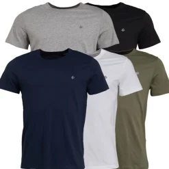 Hot JACK & JONES Herre JXJ Fem-pak T-shirts Blå/​Hvid/​Grå/​Khaki/​Sort