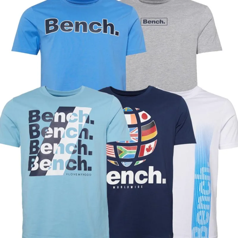 New Bench Herre Kibbin T-shirts 5-pak Denim Blå/Grå Melange/Navy/Hvid/Isblå