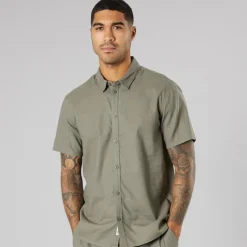Clearance Solid Herre kortærmet skjorte Dusty Olive kakigrøn