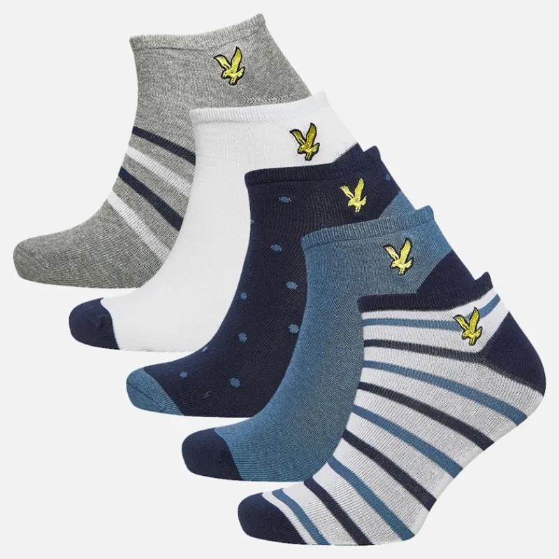Discount Lyle And Scott Vintage Herre Kylo Fem Par Trænings Sokker Polka Dot / Stribe / Moonlight Blue / Gråmeleret / Bright White