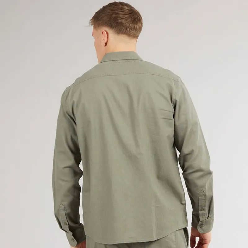 Outlet Solid Herre Langærmet Skjorte Dusty Olive kakigrøn
