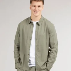 Outlet Solid Herre Langærmet Skjorte Dusty Olive kakigrøn