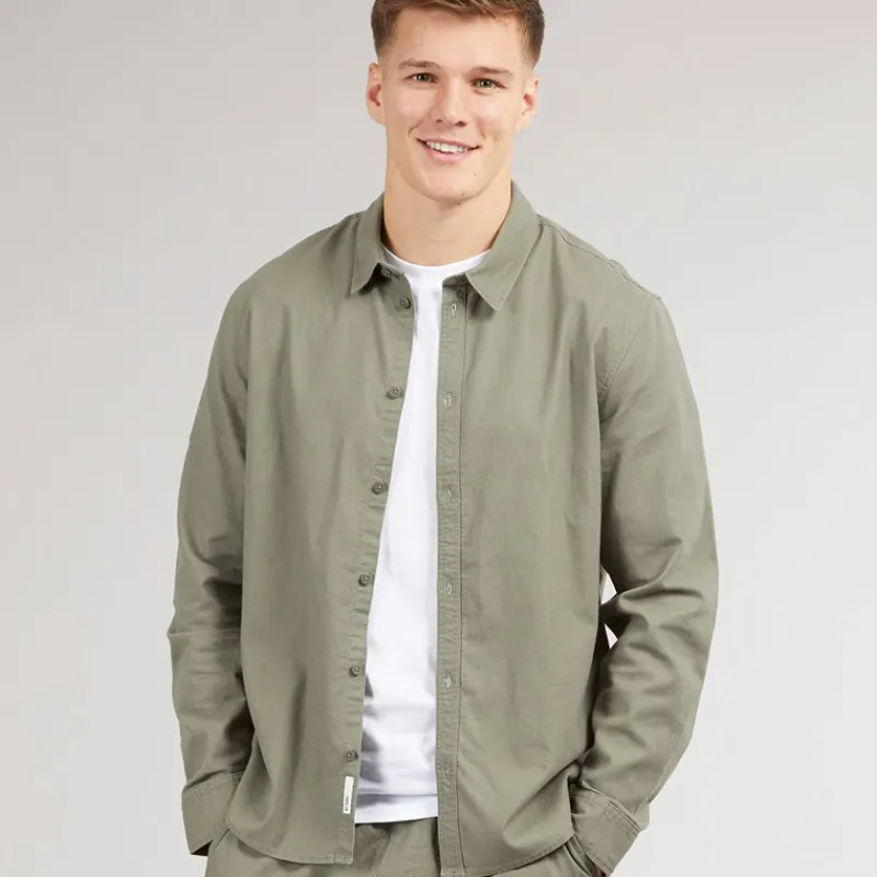 Outlet Solid Herre Langærmet Skjorte Dusty Olive kakigrøn