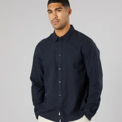 Sale Solid Herre Langærmet Skjorte Insignia Blue Mørkeblå