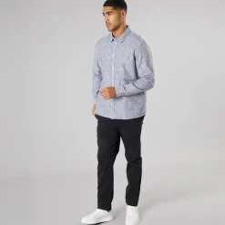 Online Solid Herre Langærmet Skjorte True Black Melange Sort