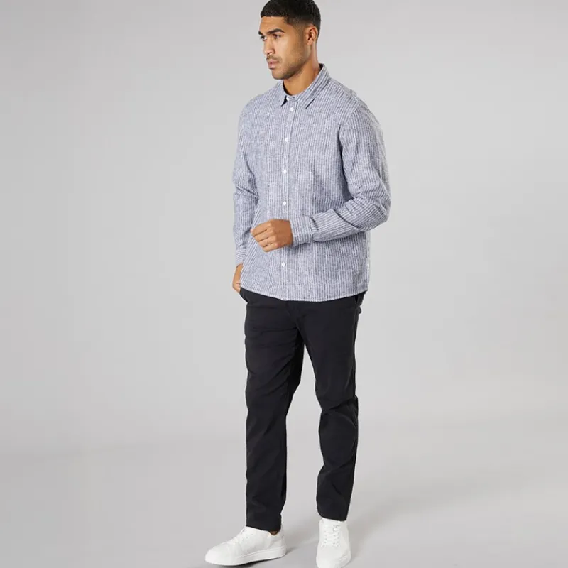 Online Solid Herre Langærmet Skjorte True Black Melange Sort