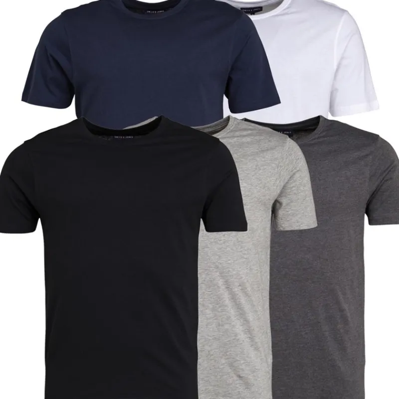 New Smith And Jones Herre Lazeout Fem-pak T-shirt Sort/Grå/Hvid/Antracit Melange/Total Eclipse
