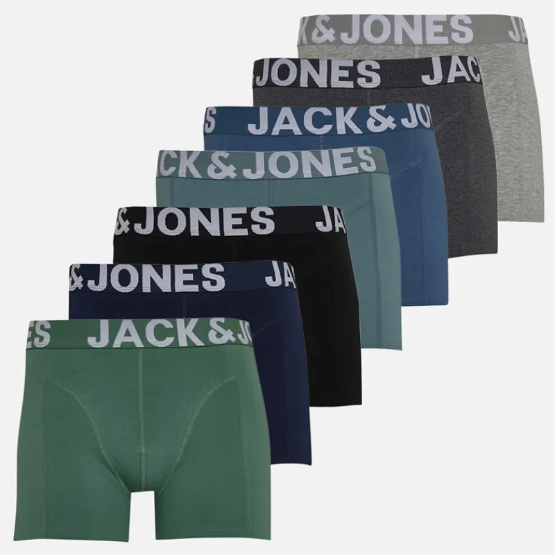 Best JACK & JONES Herre Levi Ensfarvet Syv Pakke Boxer Trusser Light Grey Melange/Dgm/Stormy Sea/Bering Sea/Navy Blazer/Dark Ivy/Sort