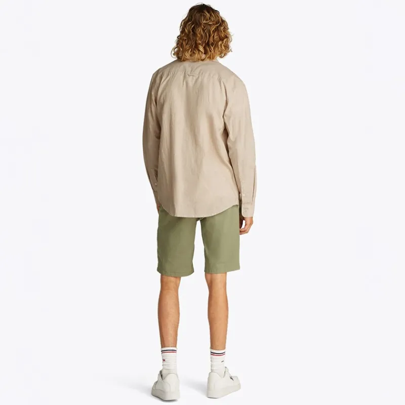 Sale Tommy Jeans Herre Linnedblanding Langærmet Skjorte Relic Tan