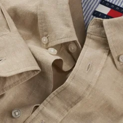 Sale Tommy Jeans Herre Linnedblanding Langærmet Skjorte Relic Tan