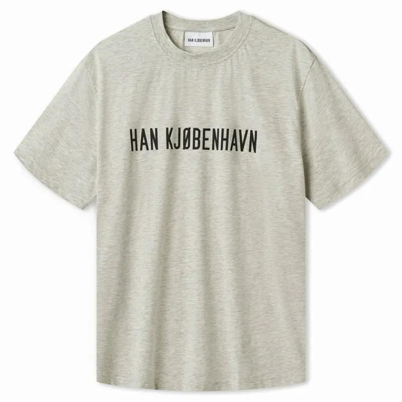 Outlet Han KJØBENHAVN Herre Logo Boxy T-shirt Grå Melange Lysegrå Mergel