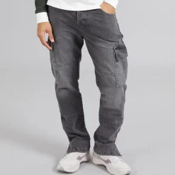 Discount Brave Soul Herre Loose Fit Cargo Jeans Grå